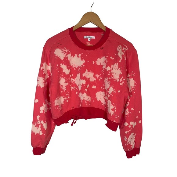 BLANKNYC  Bleached Crop Sweatshirt Women Size‎ Medium Coral Distressed Destroyed - Picture 2 of 10